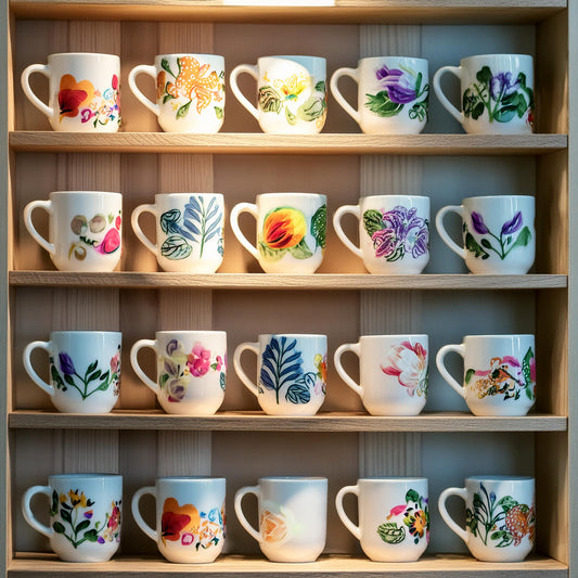 Shelf with decorative mugs