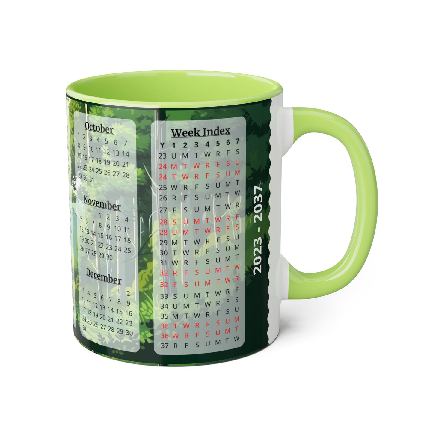 Green Forest · Calendar Mugs: 15-Year Calendar 2023 to 2037 | Accent Mug (Small) (Light Green).