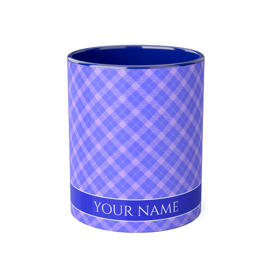 Royal Blue Diagonal Plaid, Personalize It! Your Name, Accent Mug (Small) (Blue)