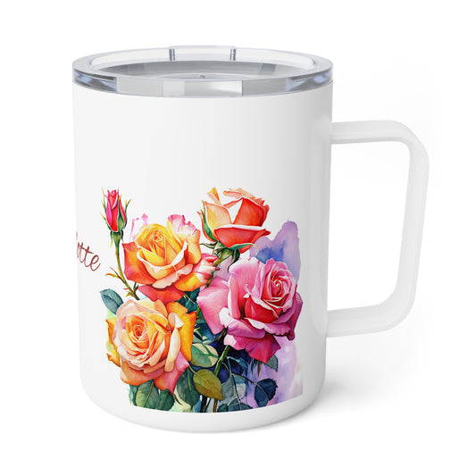 Roses Pink and Yellow · Personalize It! Your Name, Font and Color | Insulated Coffee Mug