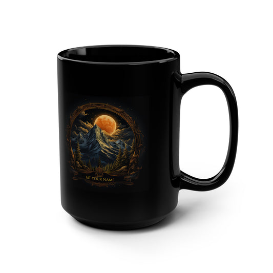 Midnight Mountain in the Moonlight, Personalize It! Your Name, Black Mug (Medium)