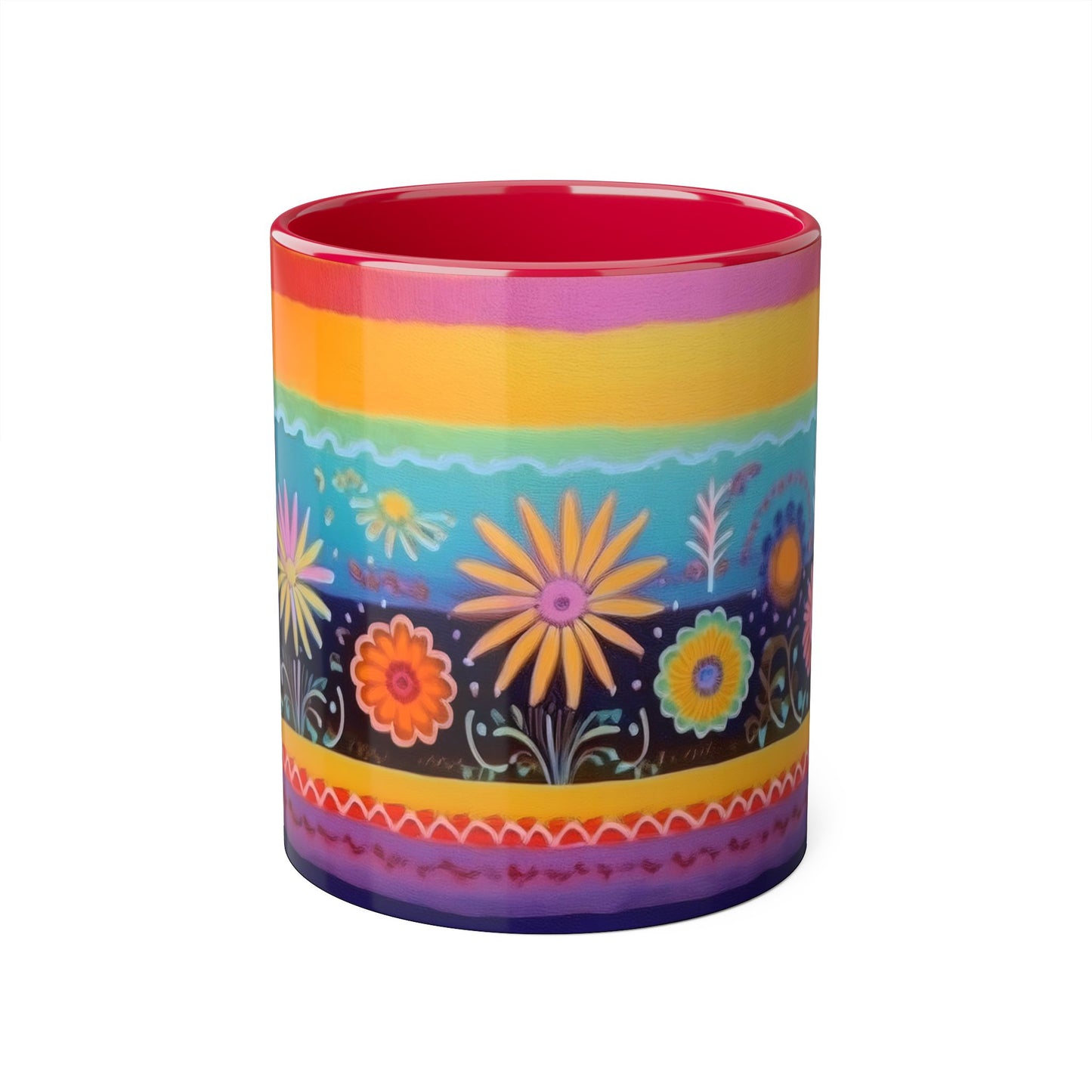 Floral Tapestry Bloom · Personalize It! With Your Name | Accent Mug (Small) (Black/Blue/Light Green/Pink/Red/Yellow).