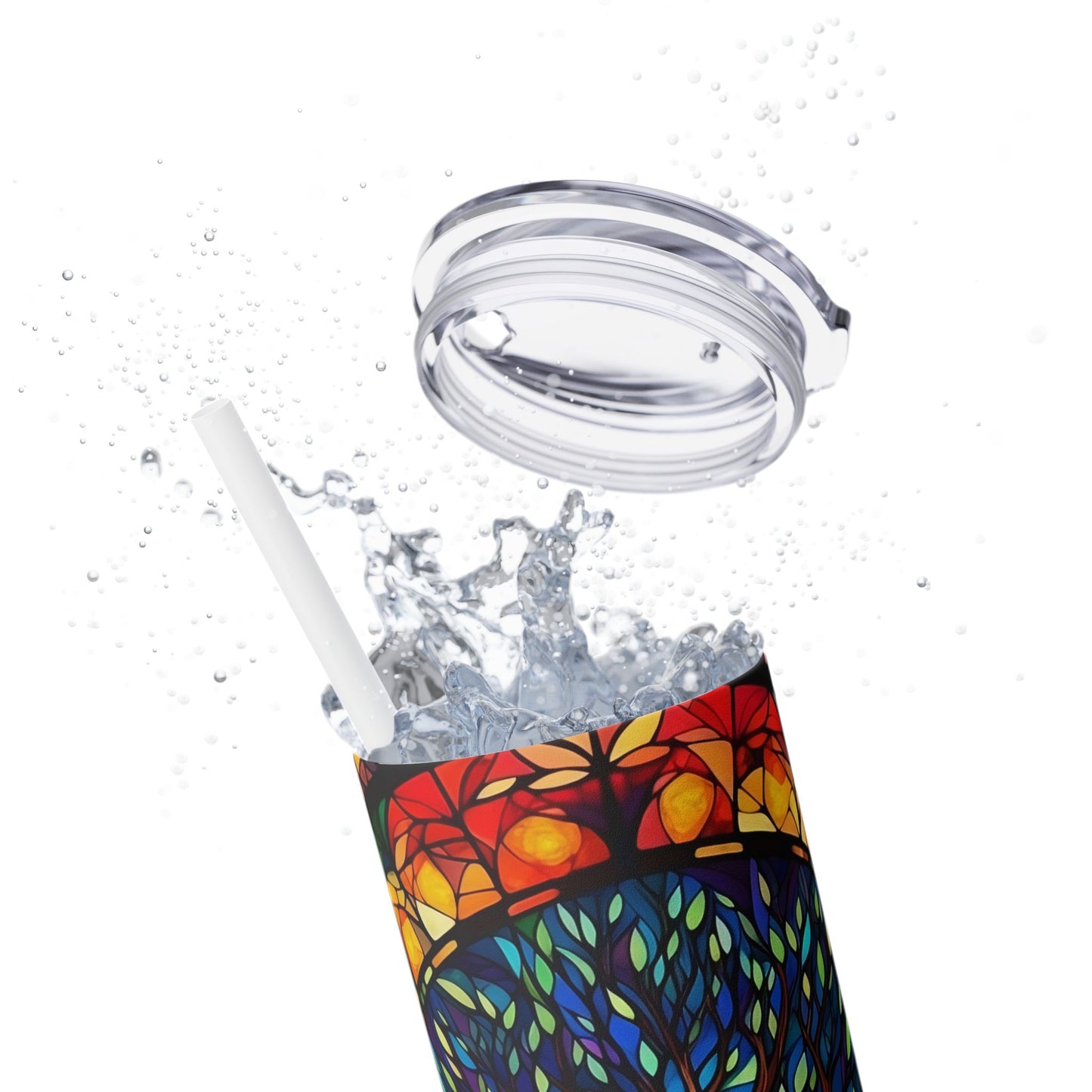 Tree of Life in Stained Glass | Skinny Tumbler with Straw