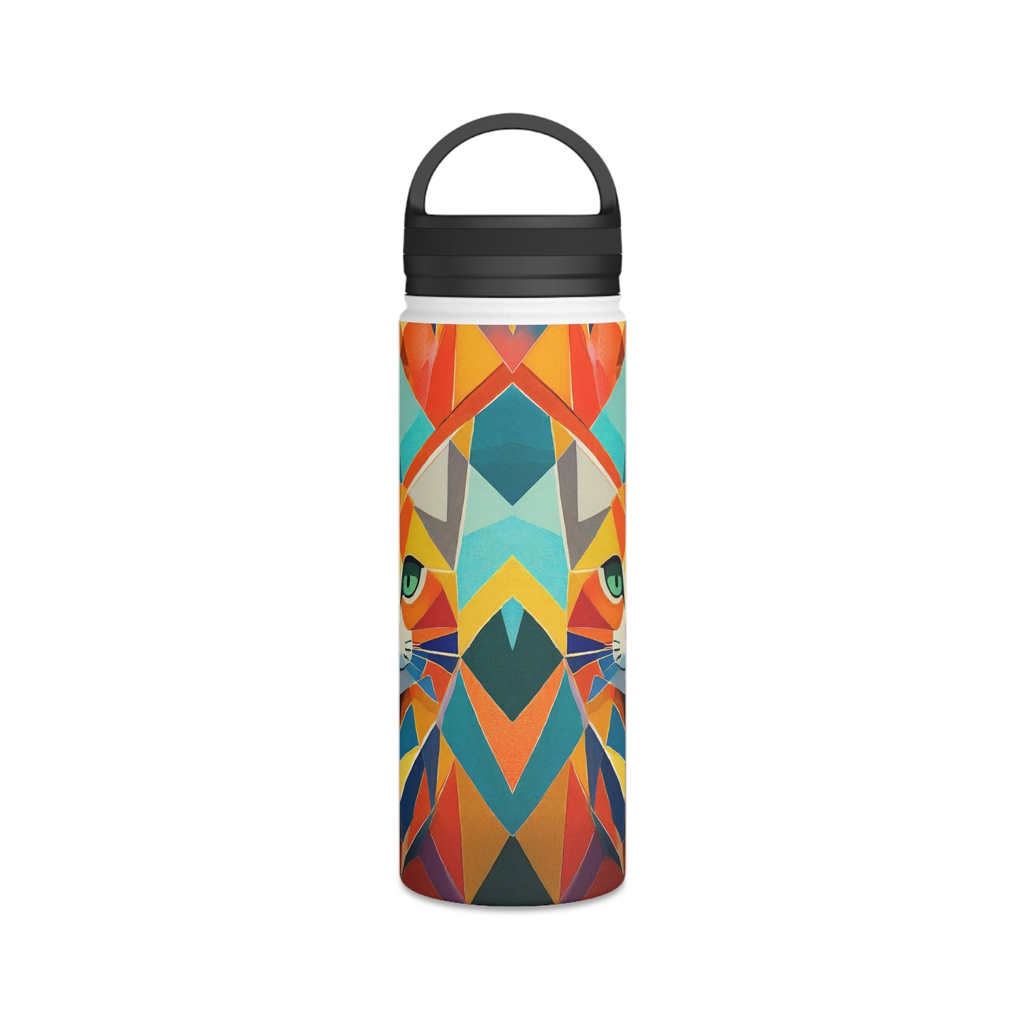 Geometric Feline Fusion | Stainless Steel Water Bottle Handle Lid (Small/Medium)