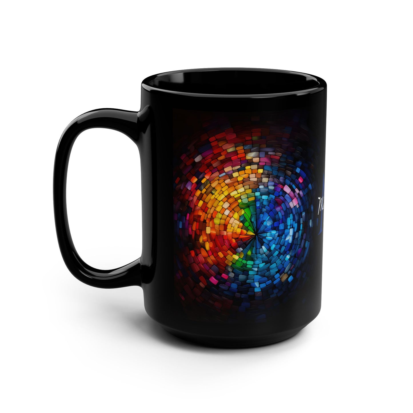 Rainbow Eye Mosaic: Personalize It! Your Name | Black Mug (Medium)