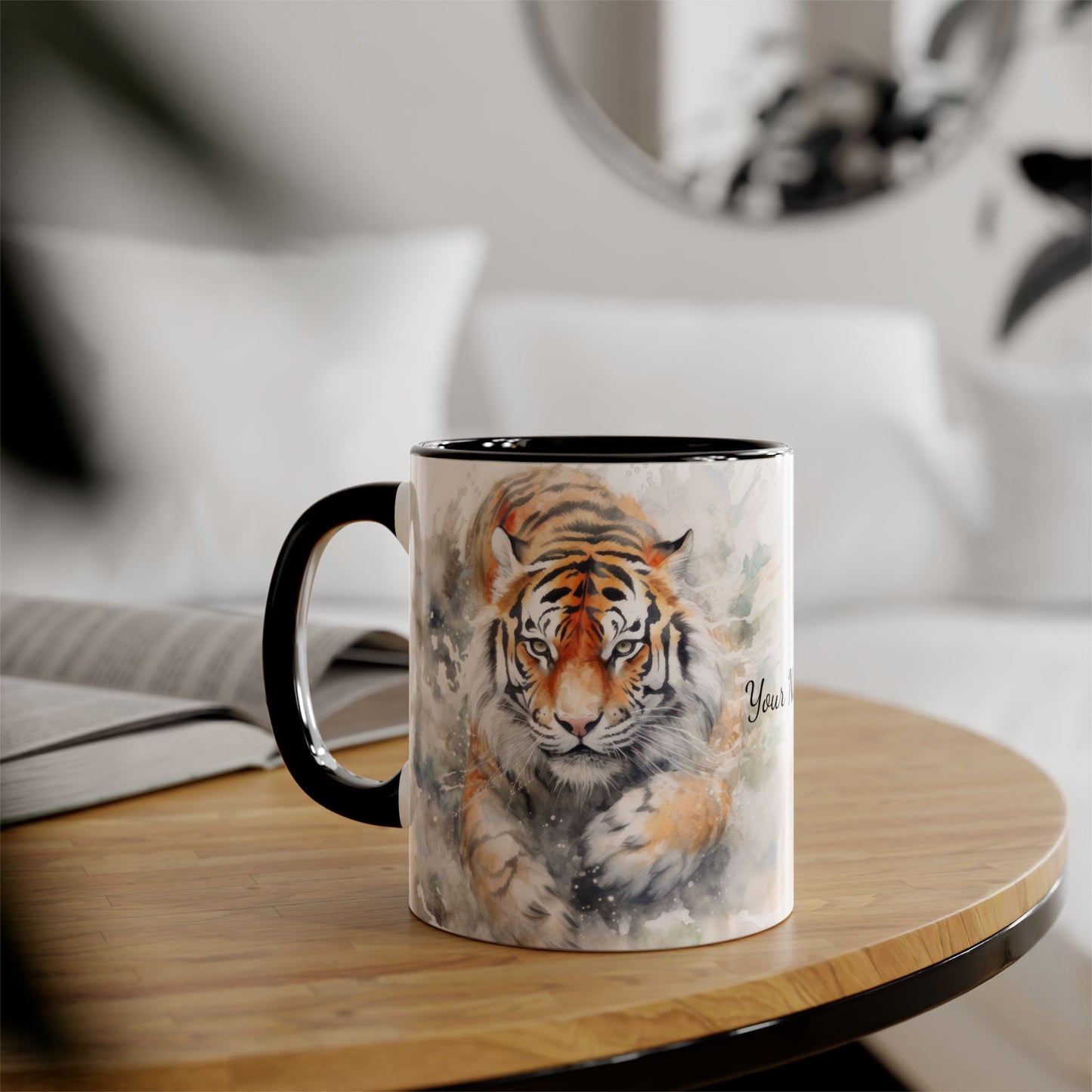 Twin Mystic Tigers: Personalize It! Your Name, Your Font | Accent Mug (Small) (Black/Red/Yellow)