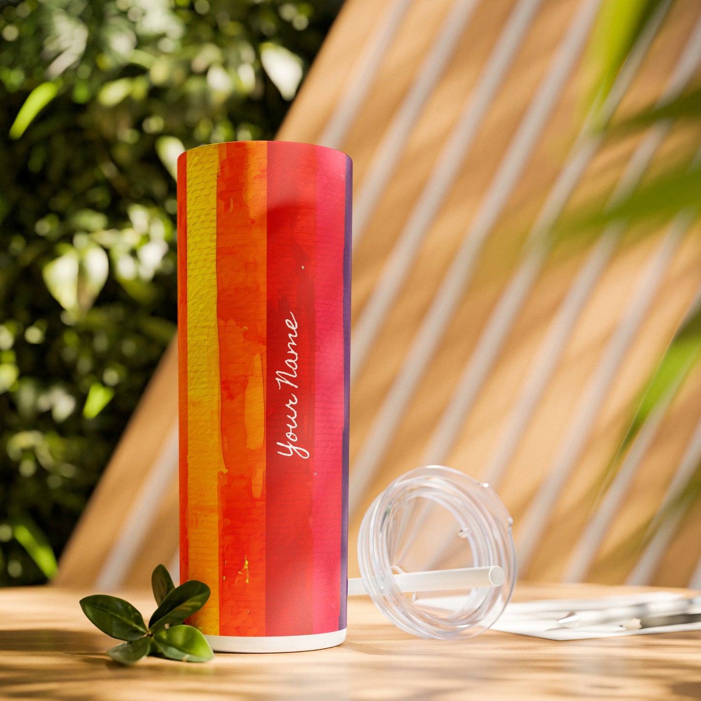 Vertical Rainbow Stripes: Personalize It! Your Name Your Font | Skinny Tumbler with Straw