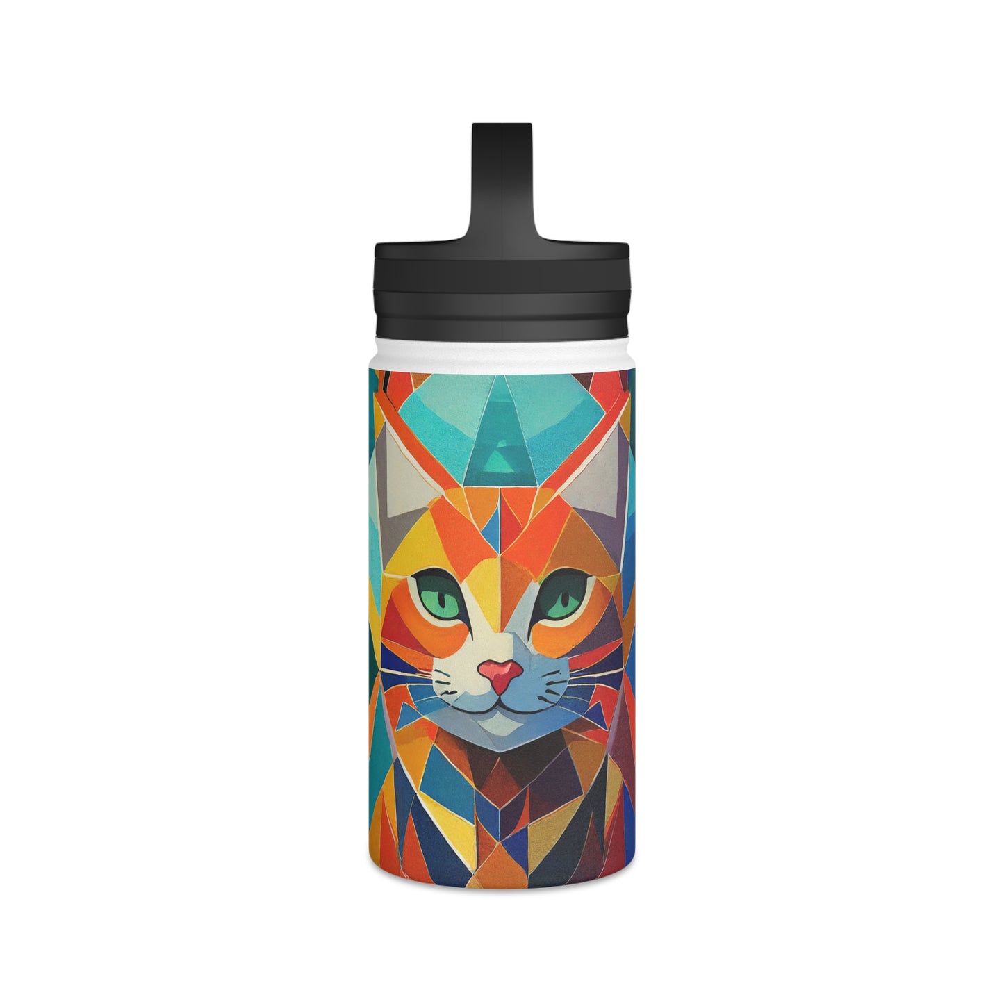 Geometric Feline Fusion | Stainless Steel Water Bottle Handle Lid (Small/Medium)