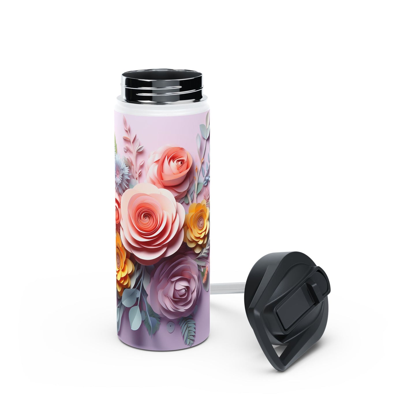 Pastel Paper Floral Dream: Personalize It! Your Name, Your Font | Stainless Steel Water Bottle Standard Lid (Small/Medium)