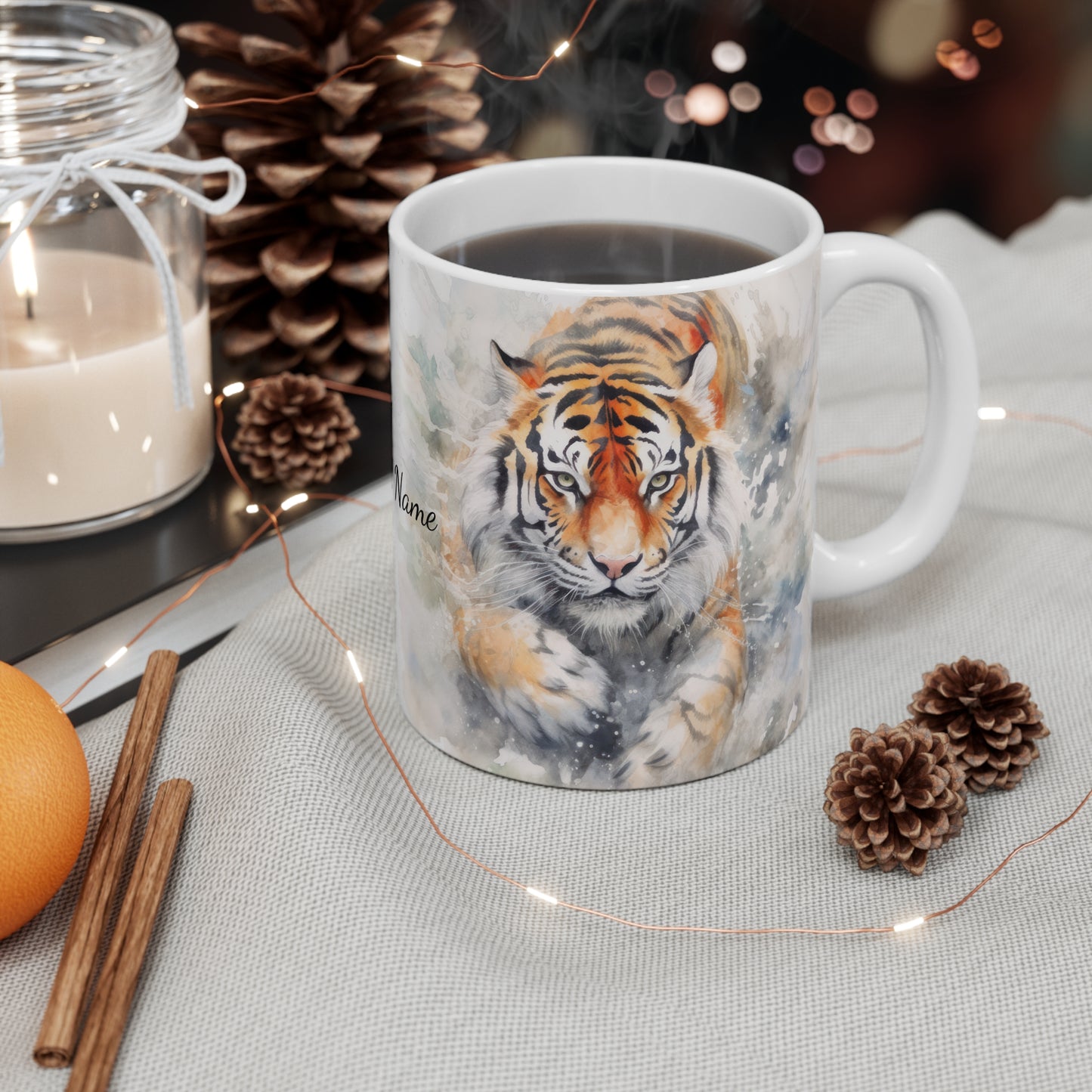 Twin Mystic Tigers · Personalize It! Your Name and Font | Ceramic Mug (Small)