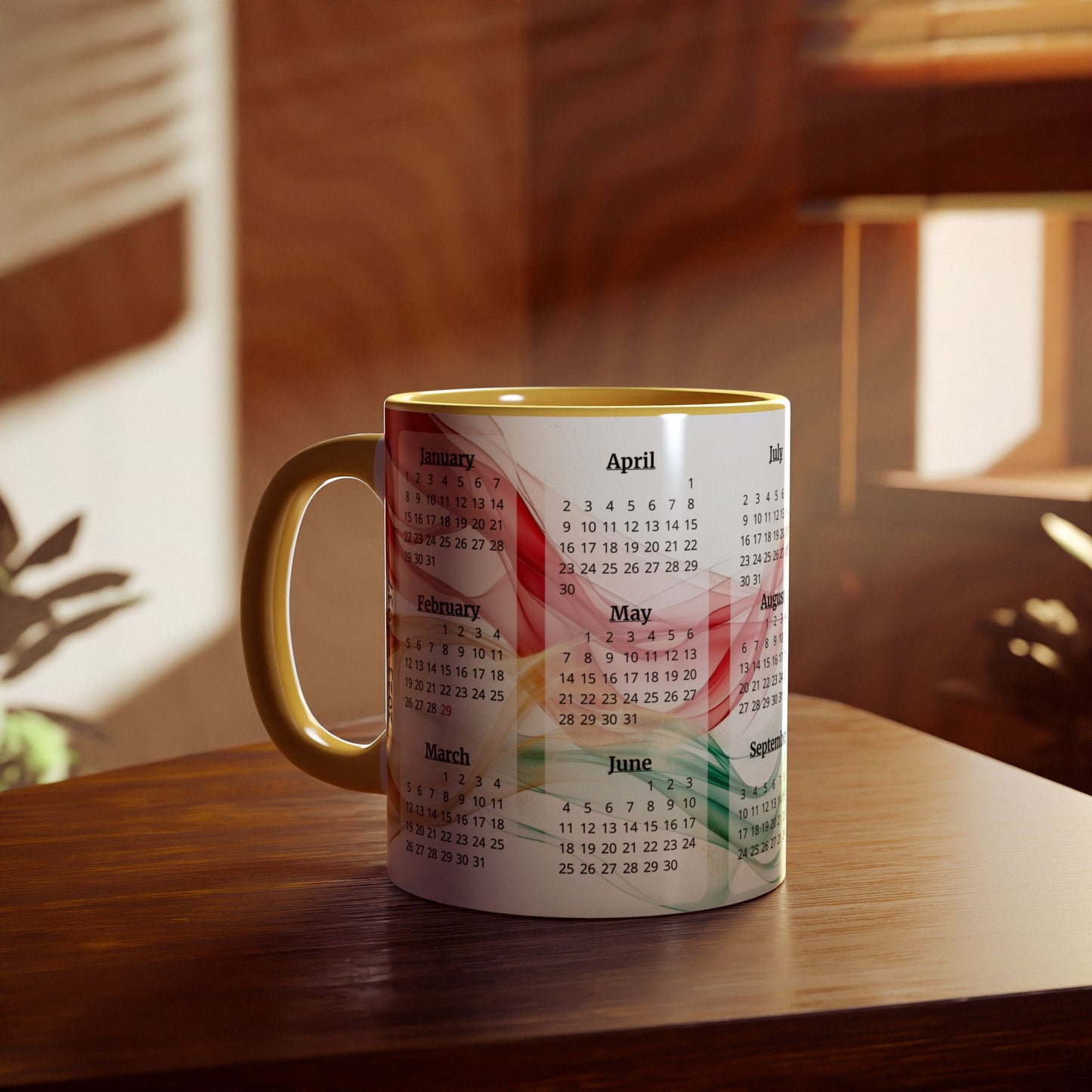 Seta Italiana, 15 Year Calendar 2023 to 2037, Accent Mug (Small) (Light Green/Red/Yellow)