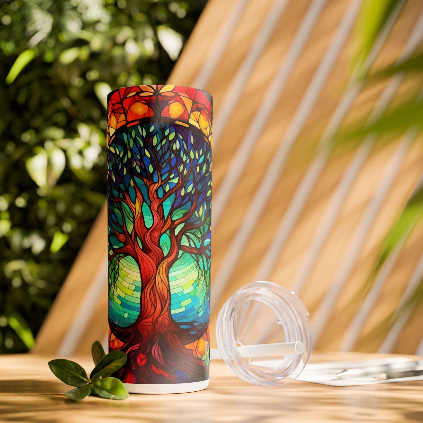 Tree of Life in Stained Glass | Skinny Tumbler with Straw