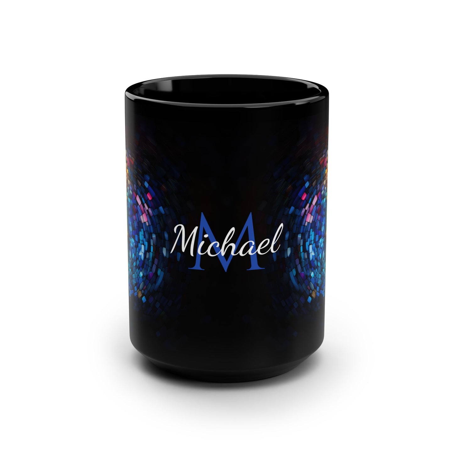 Rainbow Eye Mosaic · Personalize It! Your Name | Black Mug (Medium)