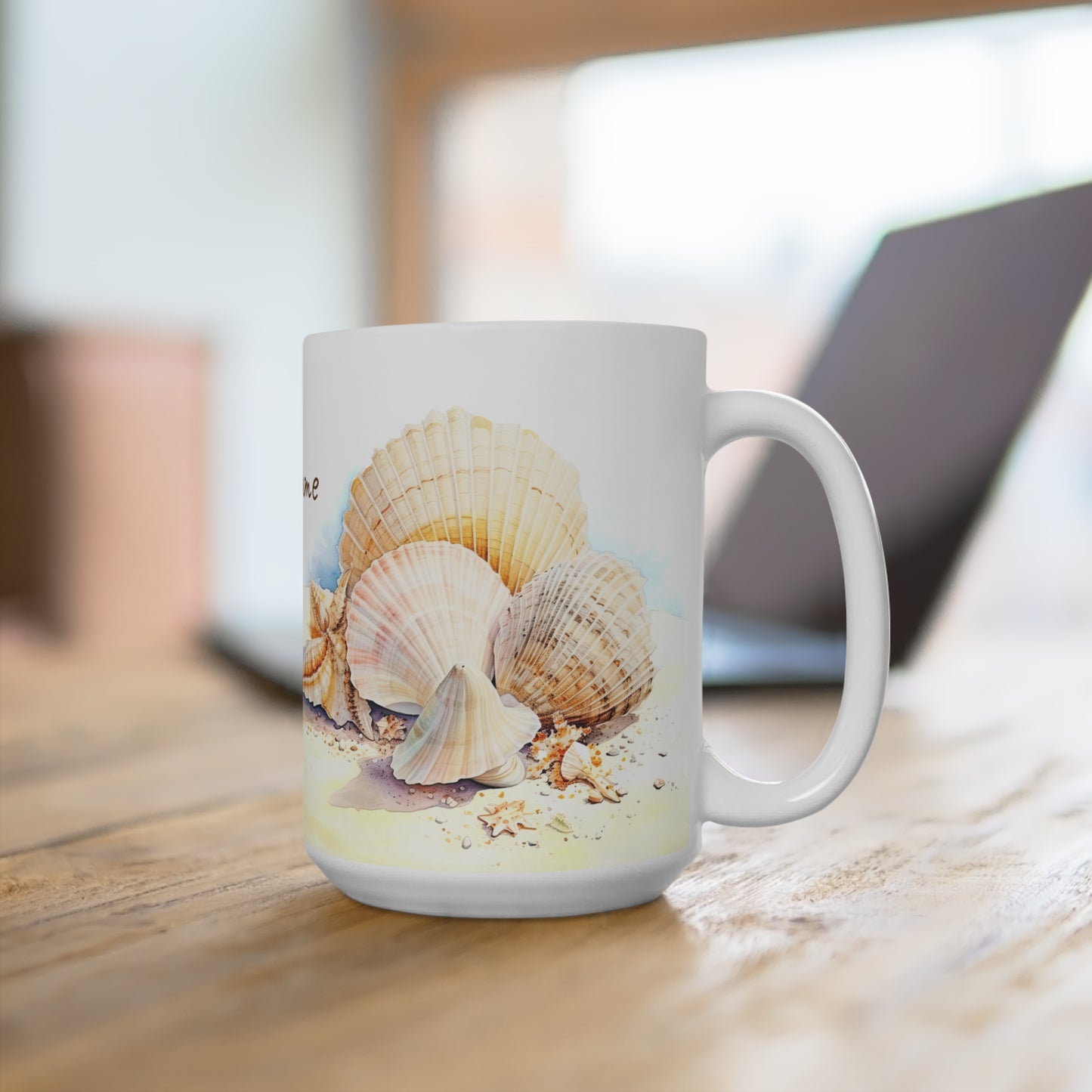 Serene Seashells Watercolor Art: Personalize It! Your Name, Font and Color | Ceramic Mug (Medium) 🇺🇸