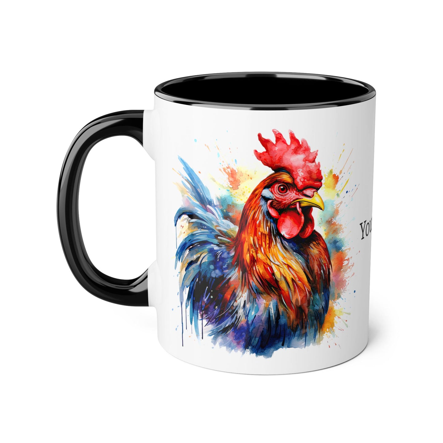 Majestic Rooster: Personalize It! Your Name and Font | Accent Mug (Small) (Black/Blue/Light Green/Pink/Red/Yellow) 🇨🇦🇺🇸