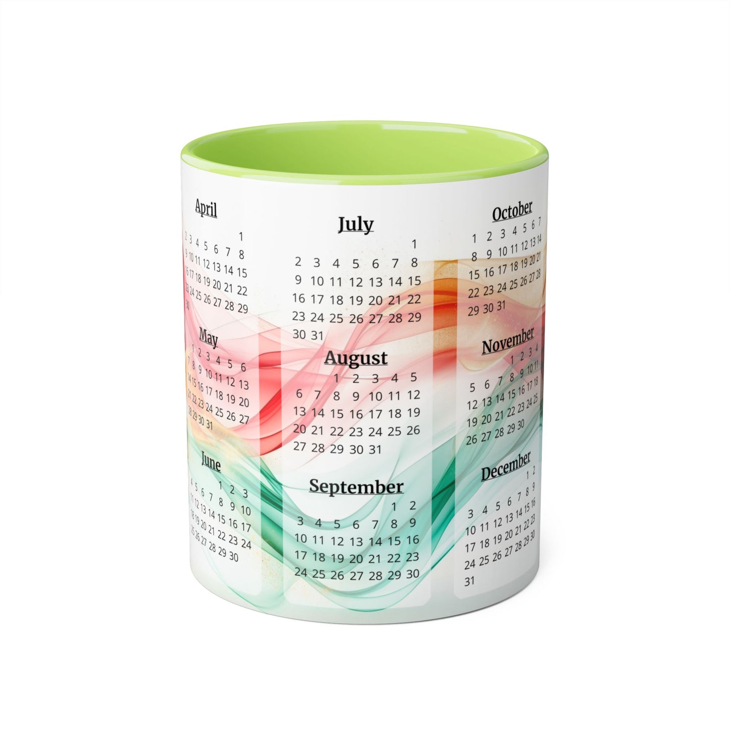 Seta Italiana, 15 Year Calendar 2023 to 2037, Accent Mug (Small) (Light Green/Red/Yellow)