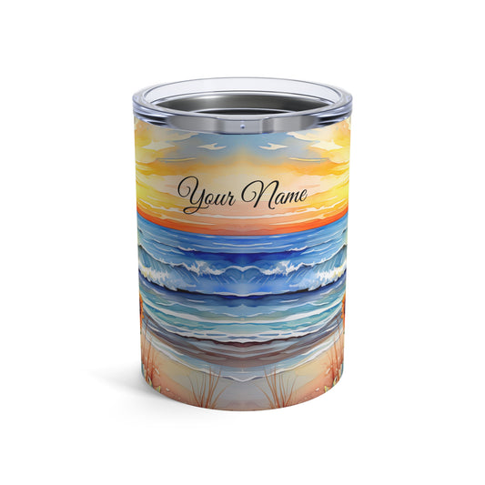 Sunflower on a Beach at Sunset, Personalize It! Your Name Your Font, Mini Tumbler