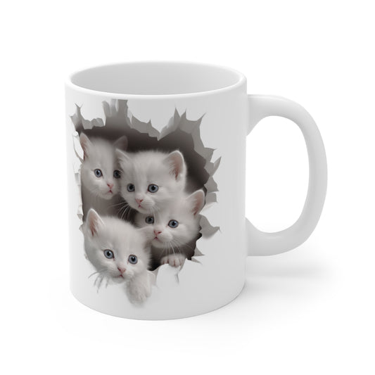 White Kittens in a Mug Hole | Ceramic Mug (Small)