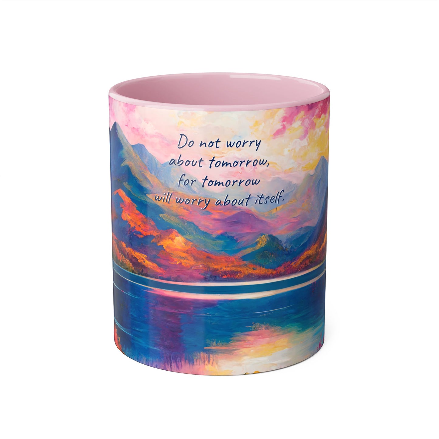 Autumn Lake · Customize It! Your Text or Quote | Accent Mug (Small) (Blue/Pink/Red/Yellow).