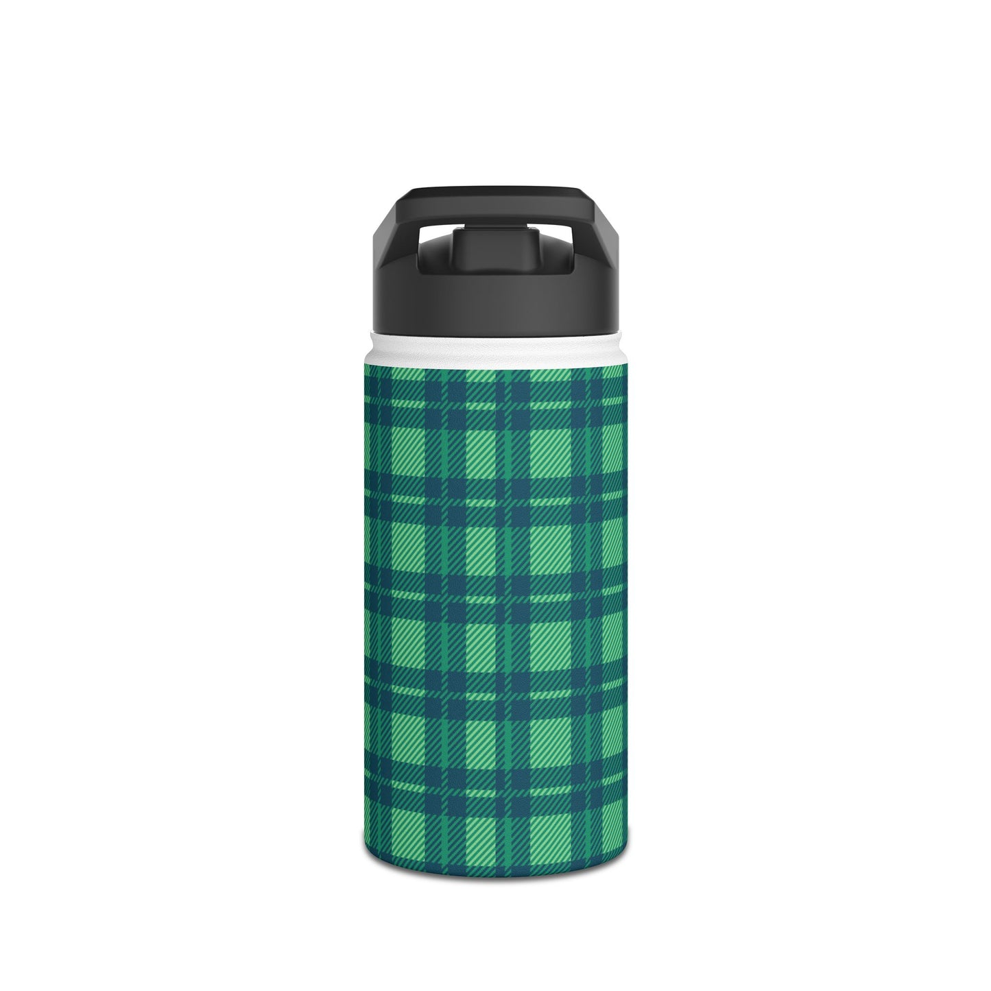 Verdant Green Tartan, Personalize It! Your Name, Stainless Steel Water Bottle Standard Lid (Small/Medium)