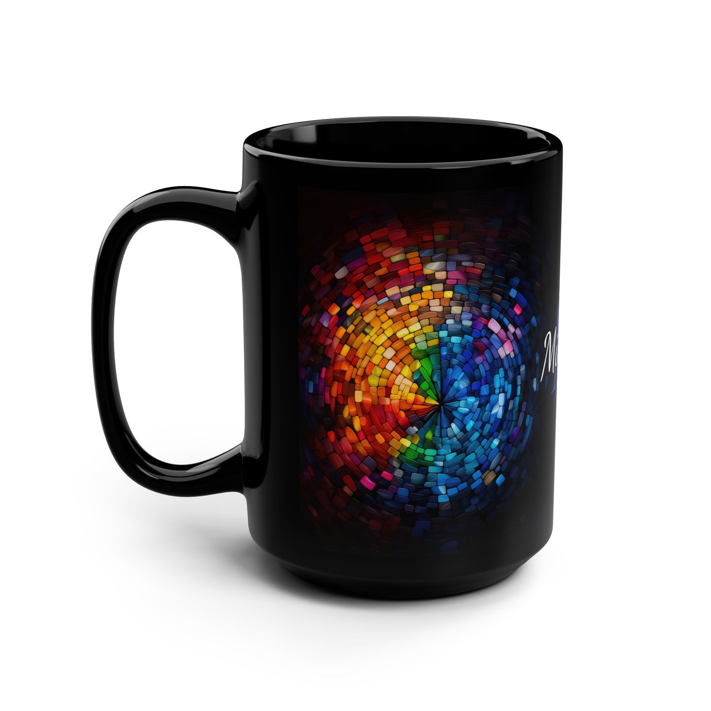 Rainbow Eye Mosaic · Personalize It! Your Name | Black Mug (Medium)