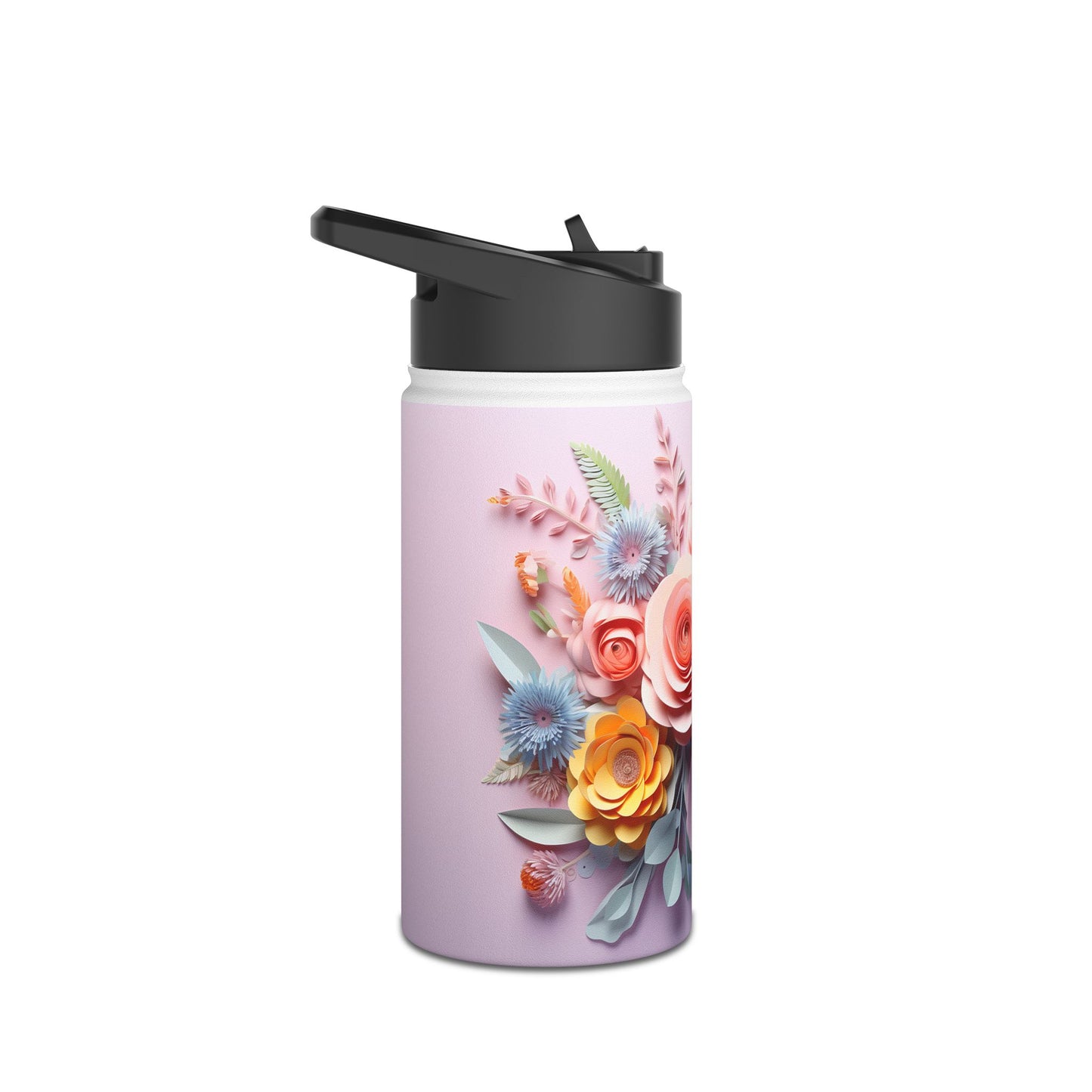 Pastel Paper Floral Dream: Personalize It! Your Name, Your Font | Stainless Steel Water Bottle Standard Lid (Small/Medium)