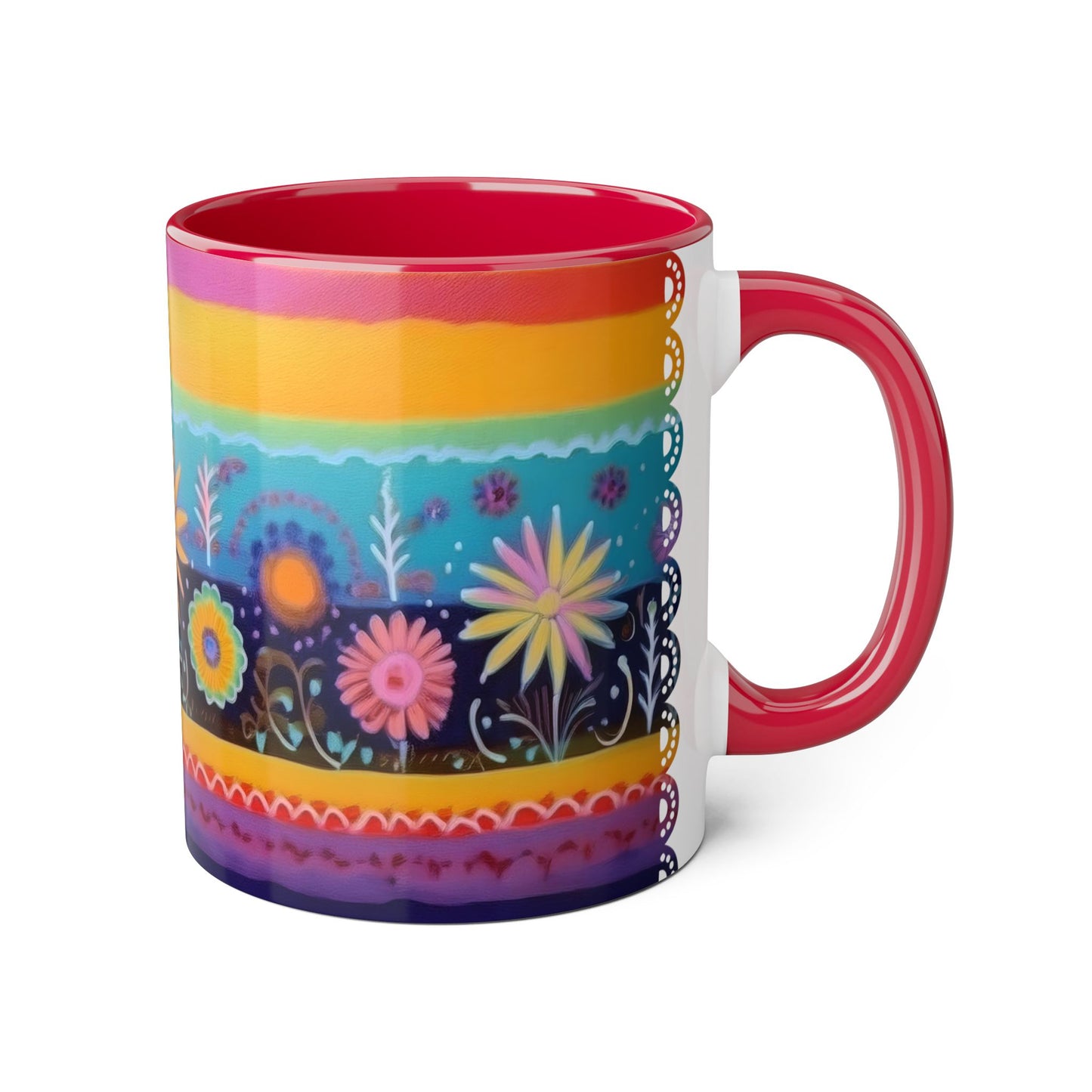 Floral Tapestry Bloom · Personalize It! With Your Name | Accent Mug (Small) (Black/Blue/Light Green/Pink/Red/Yellow).