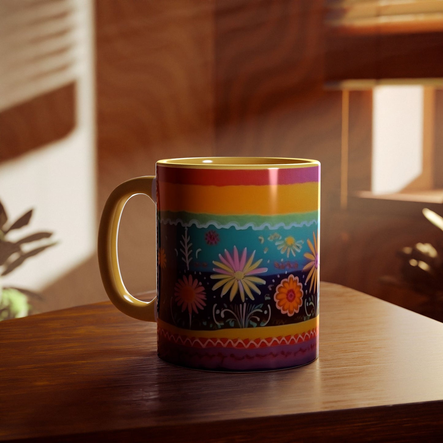 Floral Tapestry Bloom · Personalize It! With Your Name | Accent Mug (Small) (Black/Blue/Light Green/Pink/Red/Yellow).