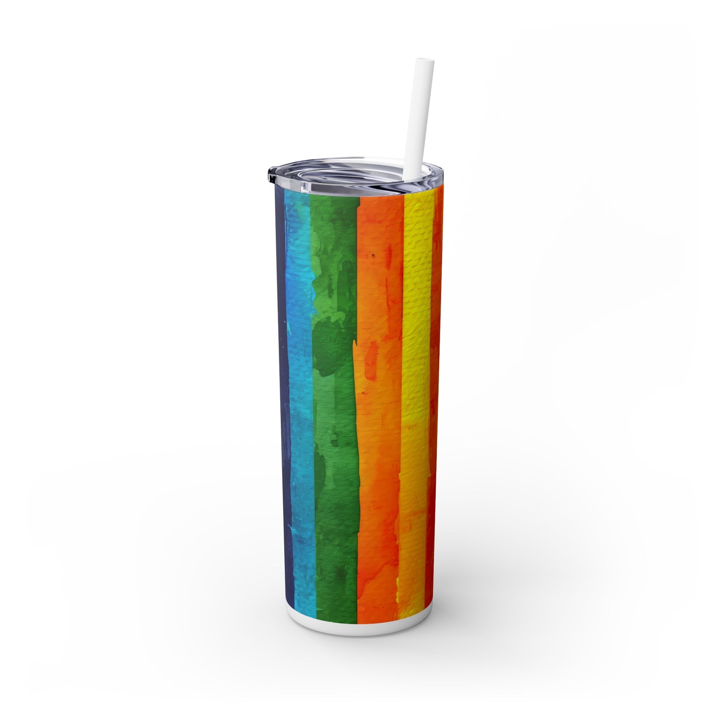 Vertical Rainbow Stripes: Personalize It! Your Name Your Font | Skinny Tumbler with Straw