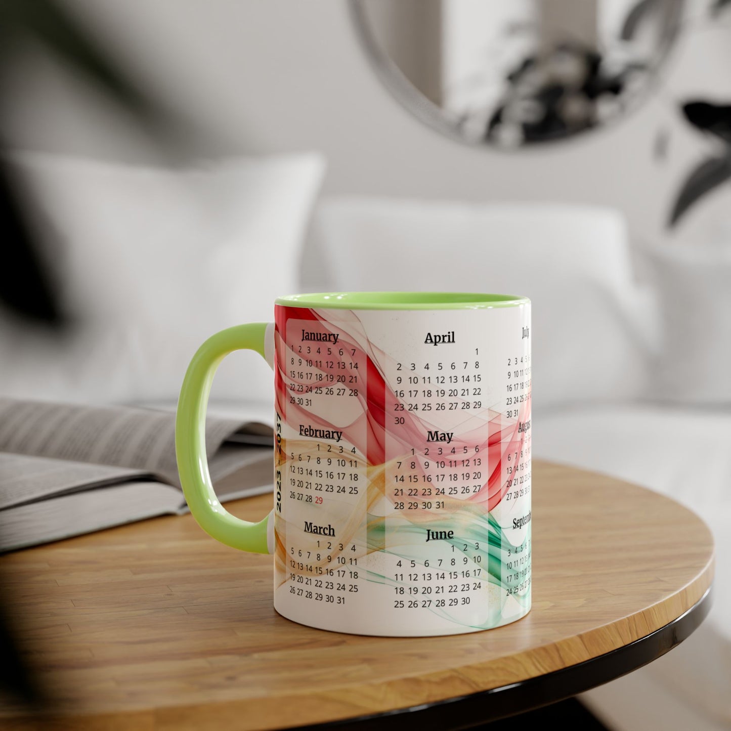 Seta Italiana · Calendar Mugs: 15-Year Calendar 2023 to 2037 | Accent Mug (Small) (Light Green/Red/Yellow).