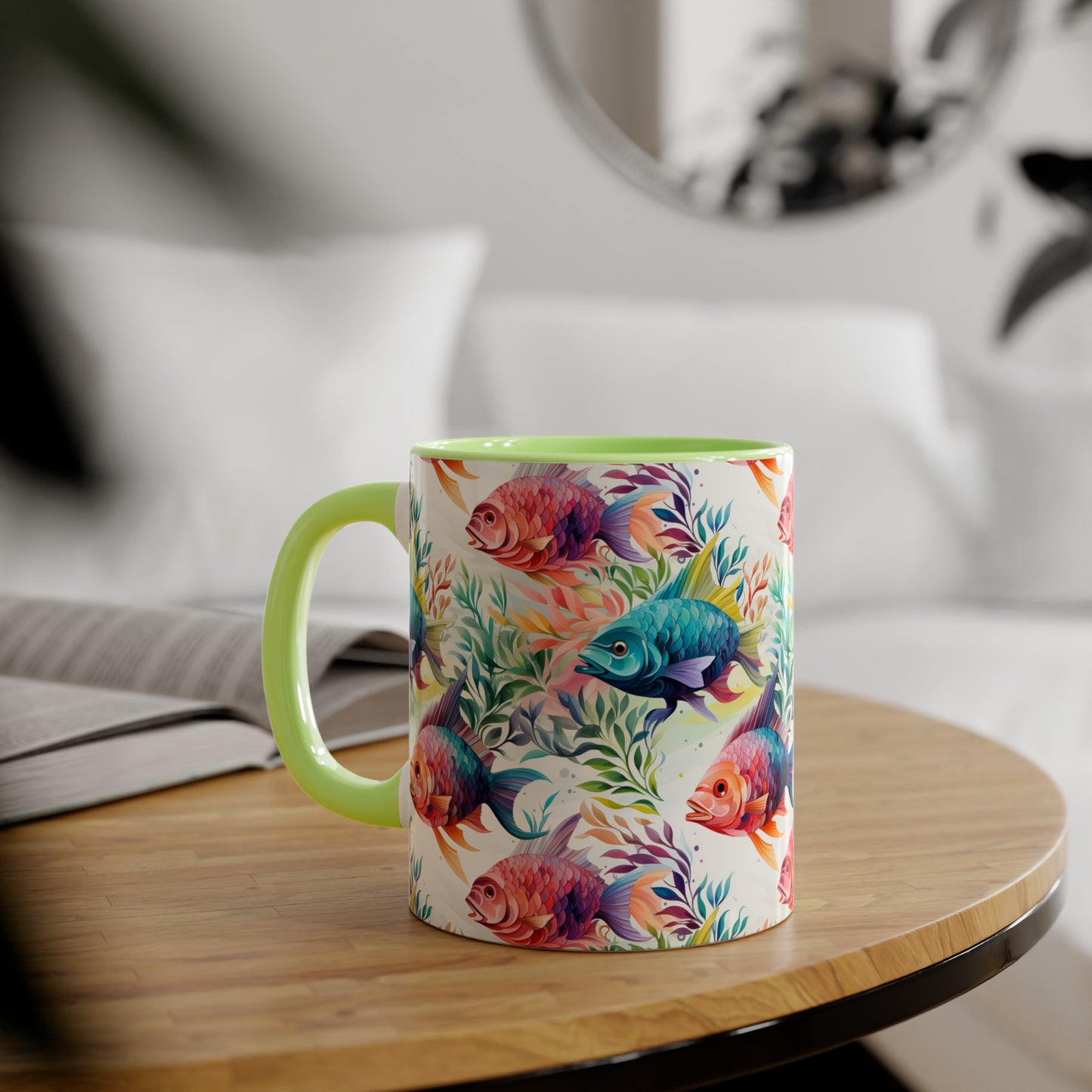 Fish Garden, Accent Mug (Small) (Light Green/Red/Yellow)