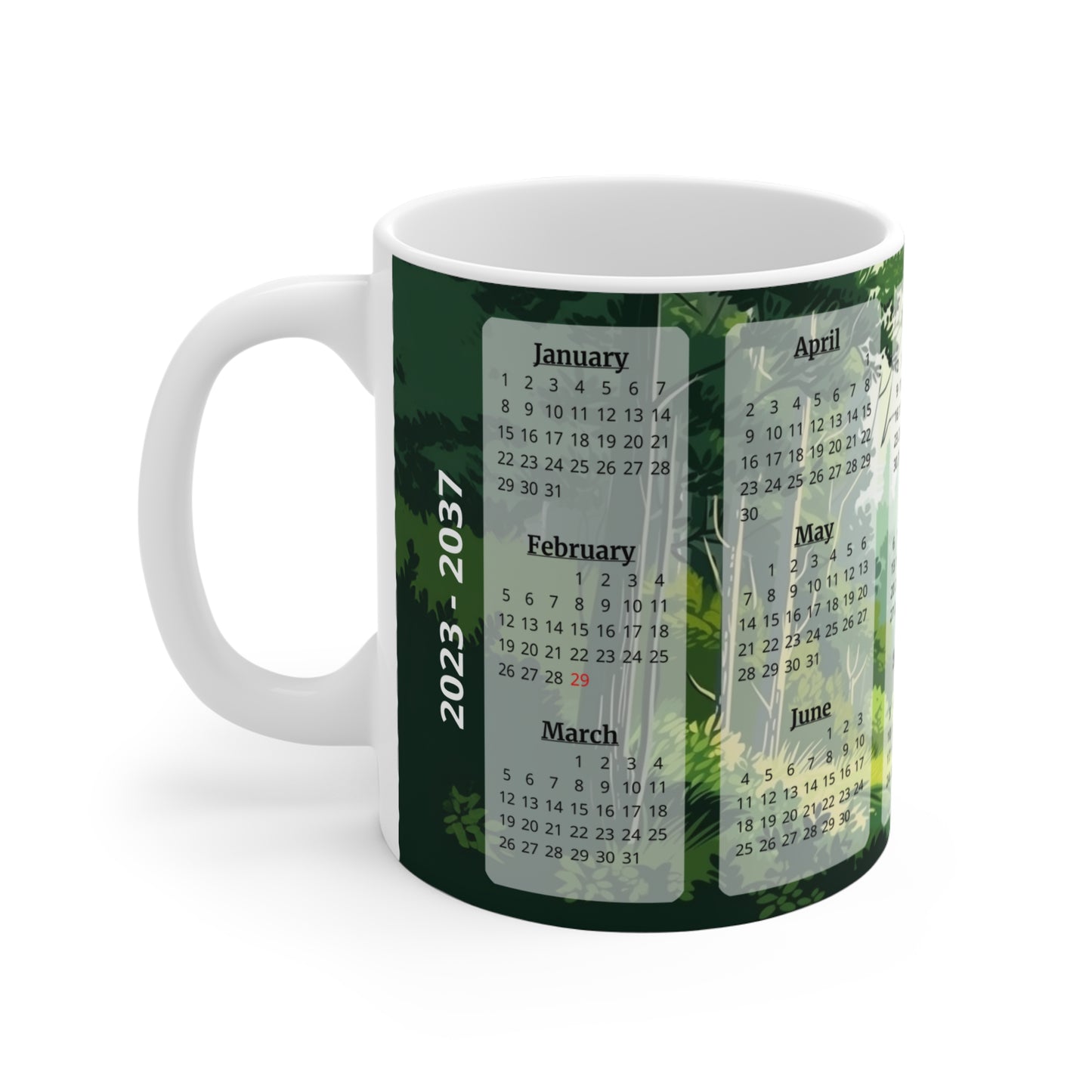 Green Forest · Calendar Mugs: 15-Year Calendar 2023 to 2037 | Ceramic Mug (Small)