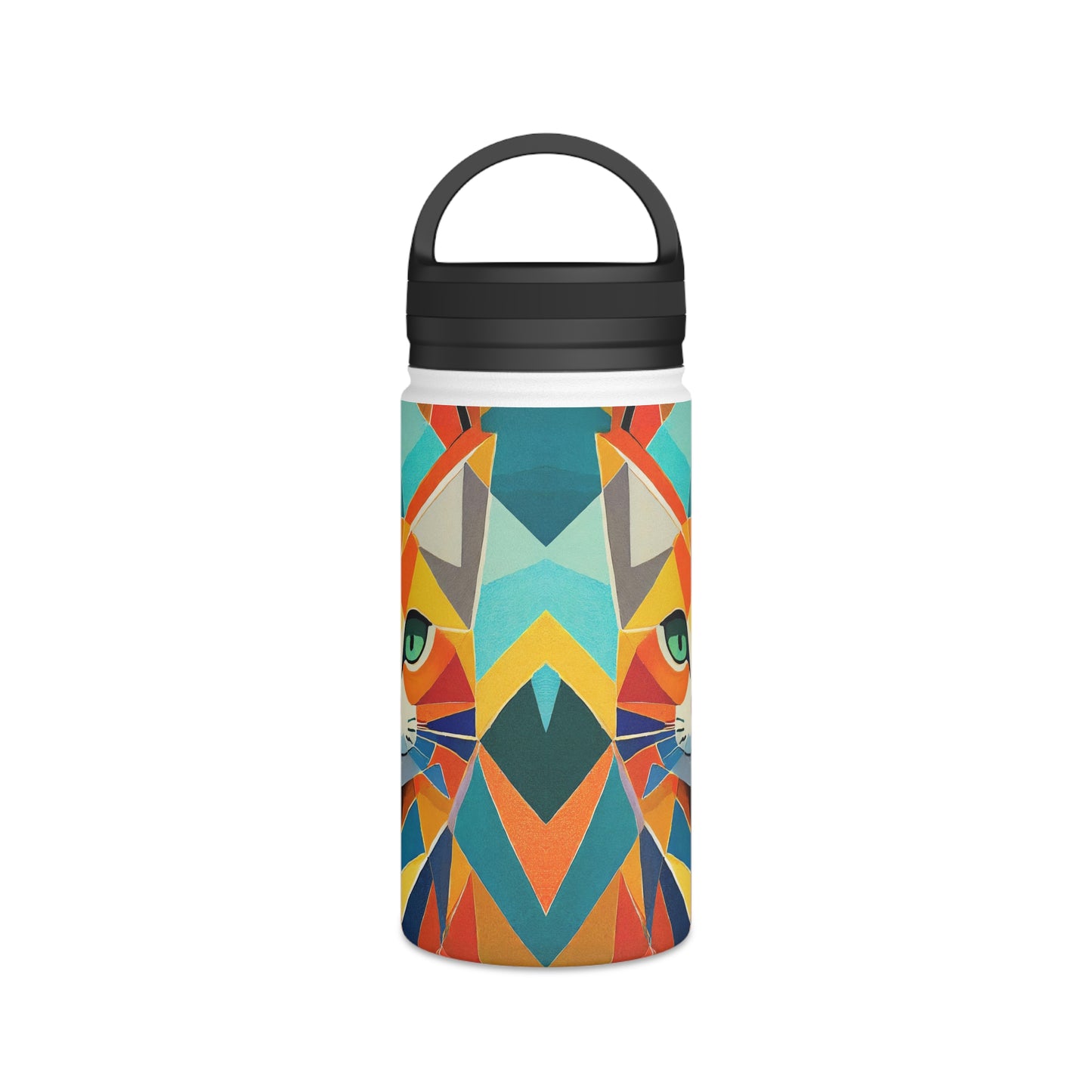 Geometric Feline Fusion | Stainless Steel Water Bottle Handle Lid (Small/Medium)