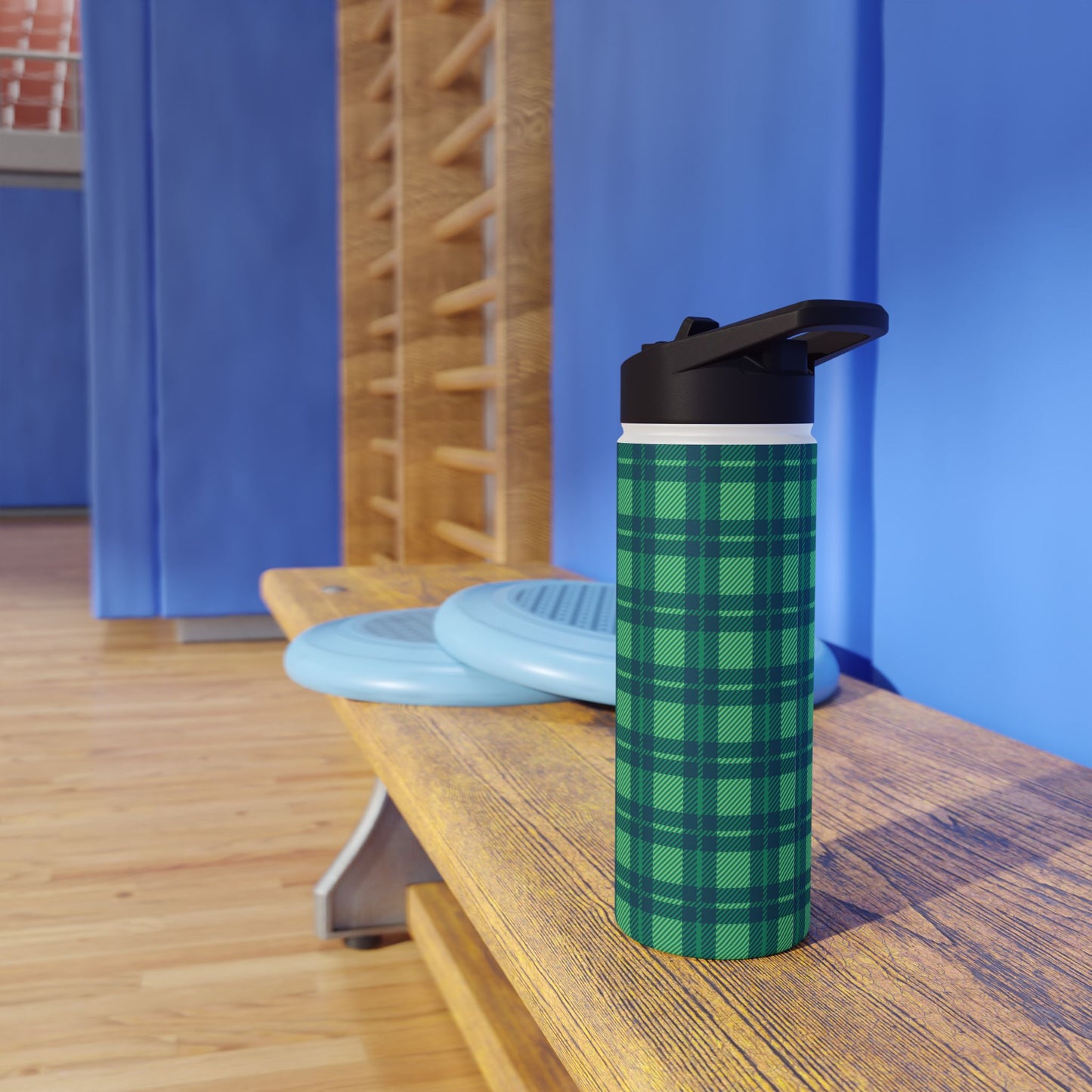 Verdant Green Tartan, Personalize It! Your Name, Stainless Steel Water Bottle Standard Lid (Small/Medium)