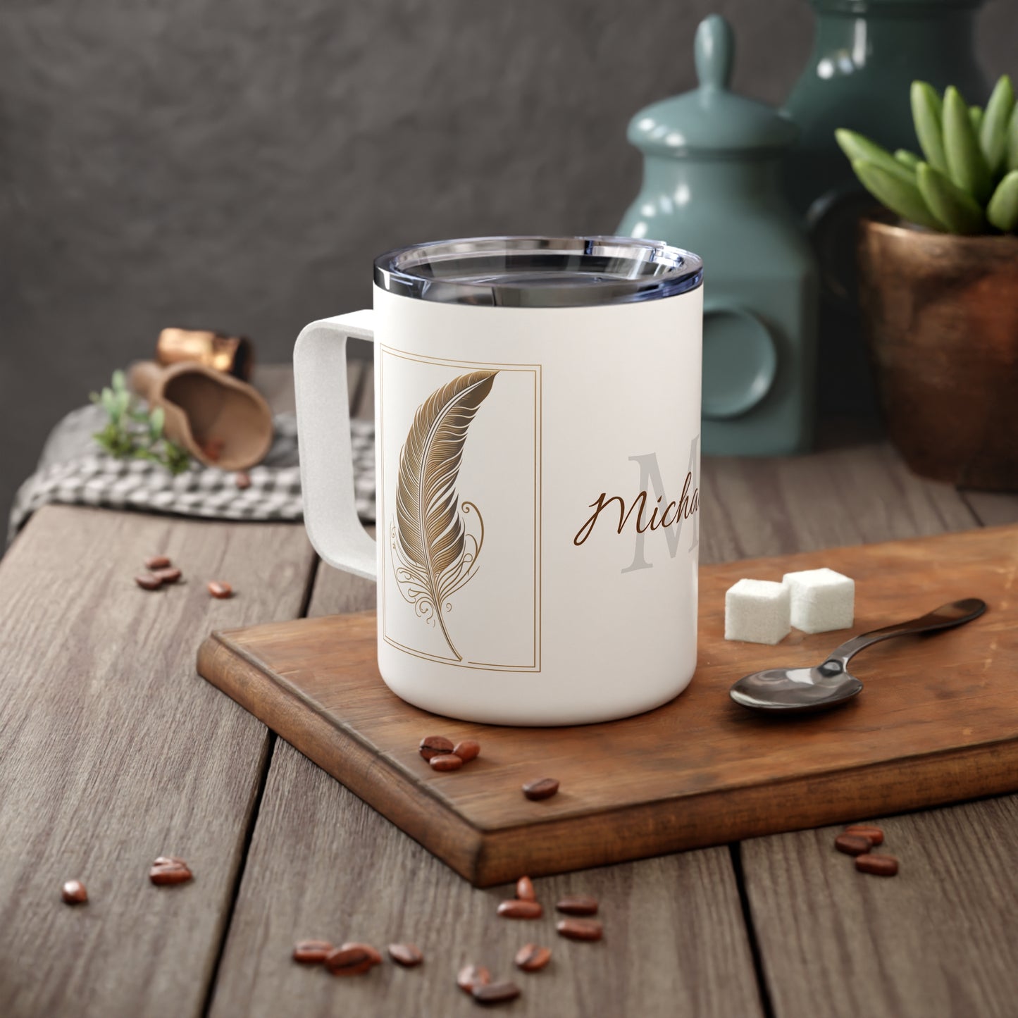 Golden Feather · Personalize It! Your Name | Insulated Coffee Mug