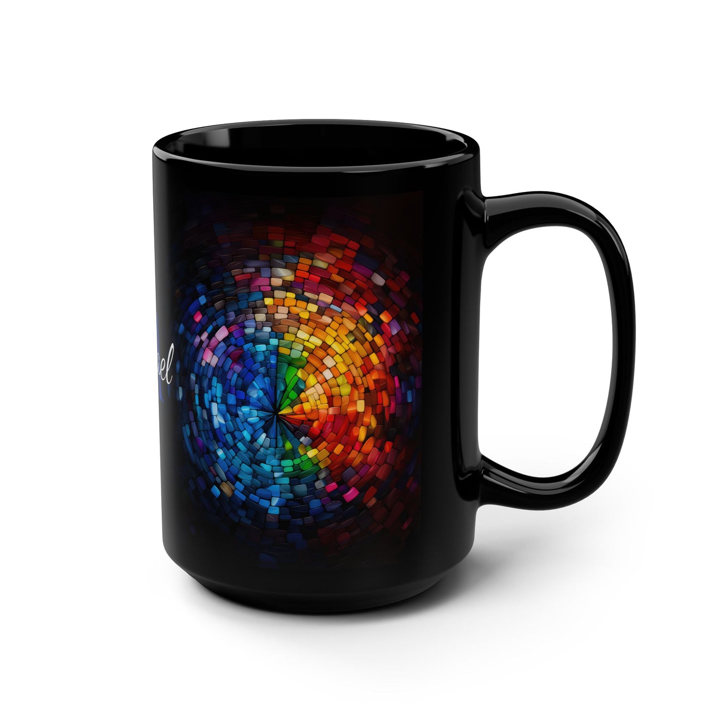 Rainbow Eye Mosaic · Personalize It! Your Name | Black Mug (Medium)