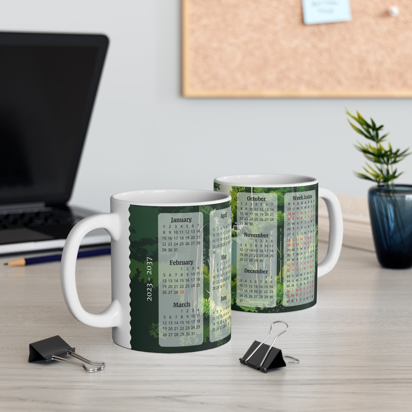 Green Forest, 15 Year Calendar 2023 to 2037, Ceramic Mug (Small)