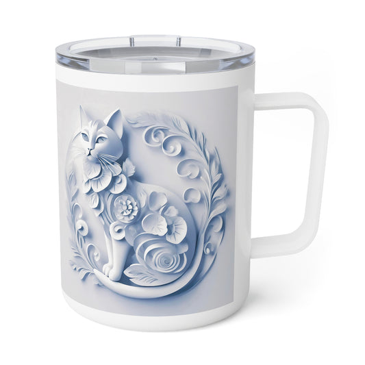 3D White Cat, Insulated Coffee Mug