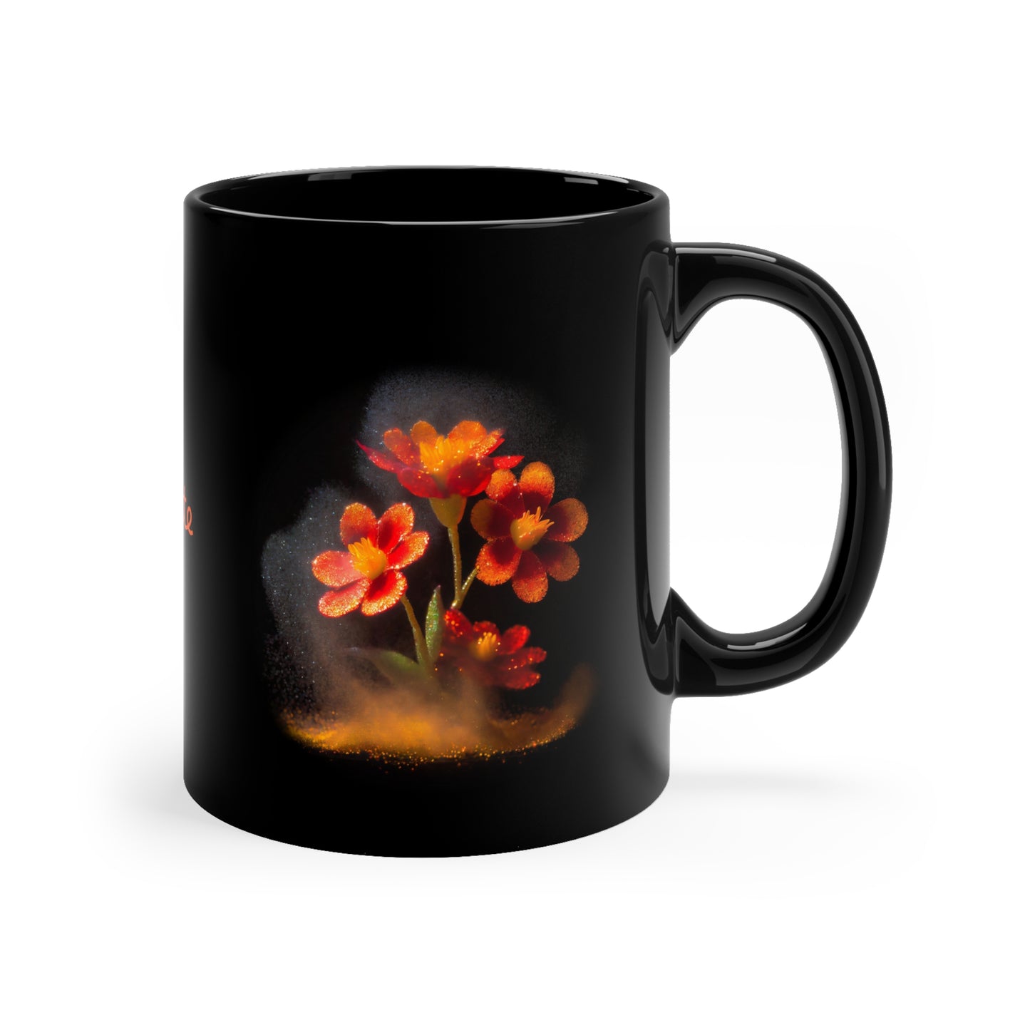 Orange Flowers in Pixie Dust: Personalize It! Your Name Your Font | Black Mug (Small)