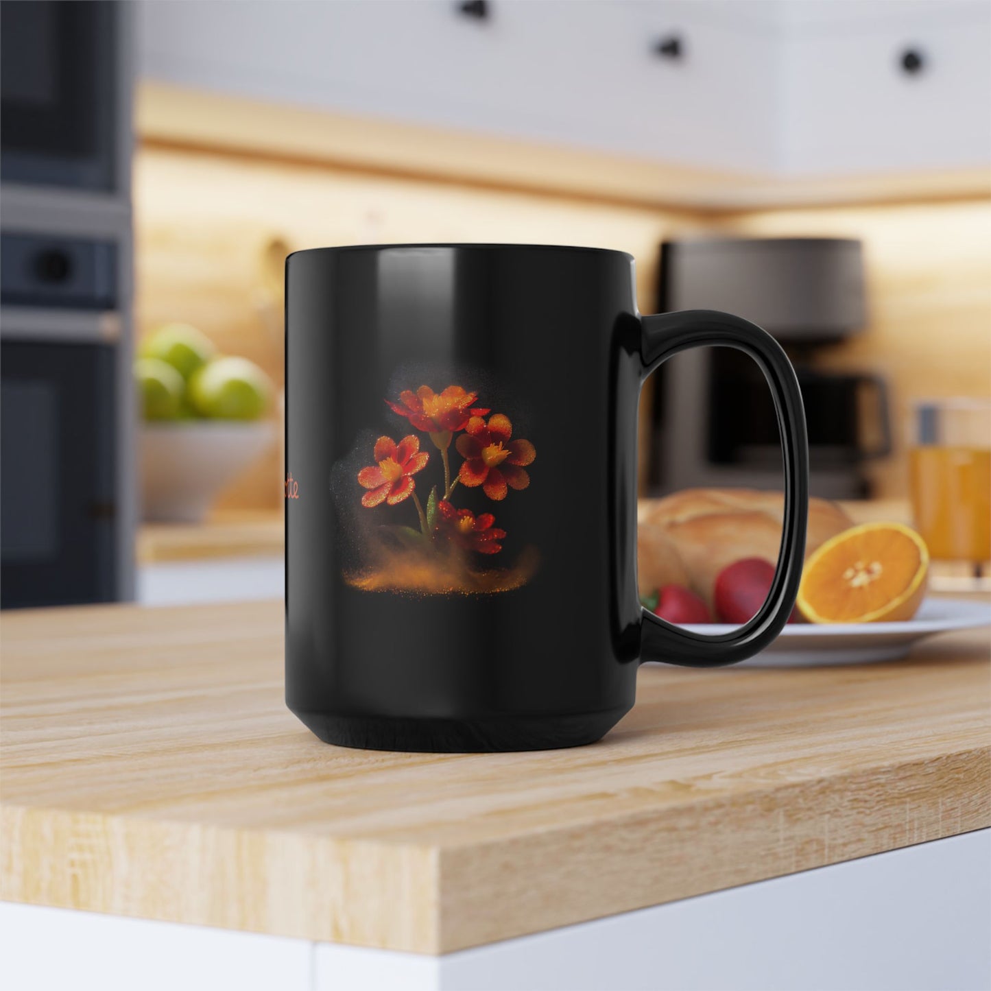 Orange Flowers in Pixie Dust: Personalize It! Your Name Your Font | Black Mug (Medium)