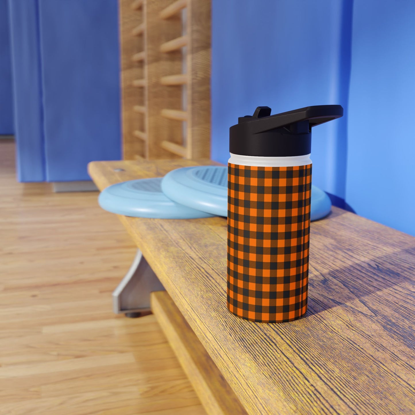 Black Orange Checks | Stainless Steel Water Bottle Standard Lid (Small/Medium)