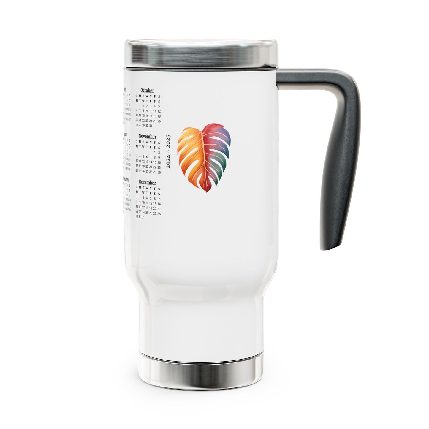 Leaf, 2 Year Calendar 2024 to 2025, Stainless Steel Travel Mug with Handle