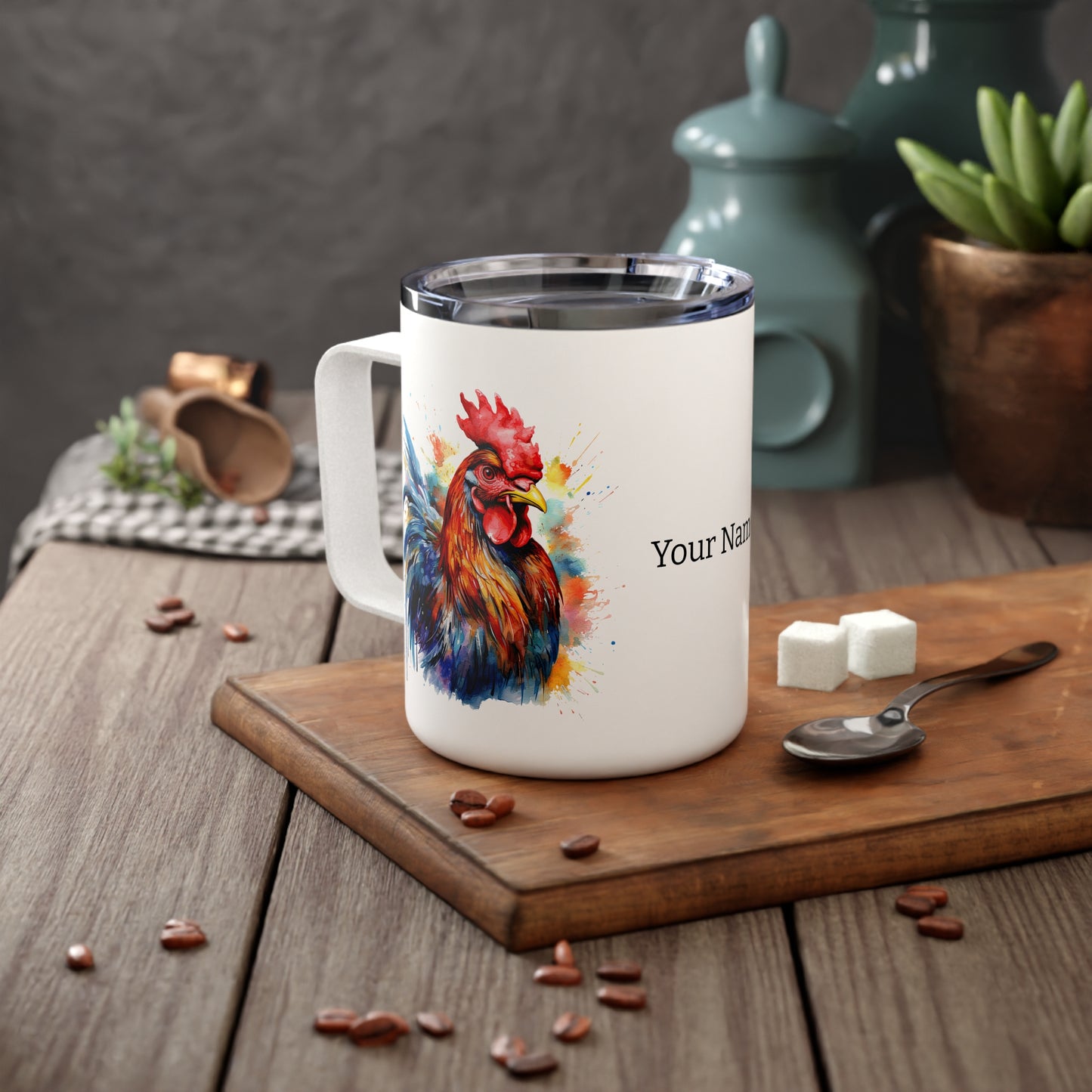 Majestic Rooster: Personalize It! Your Name and Font | Insulated Coffee Mug 🇺🇸🇨🇦