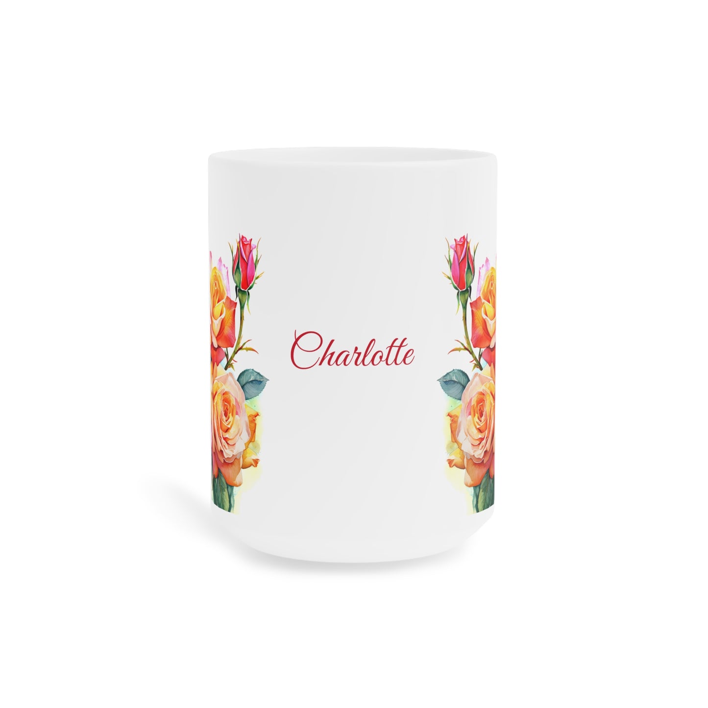 Roses Pink and Yellow: Personalize It! Your Name in Your Font Color | Ceramic Mug (Small/Medium)