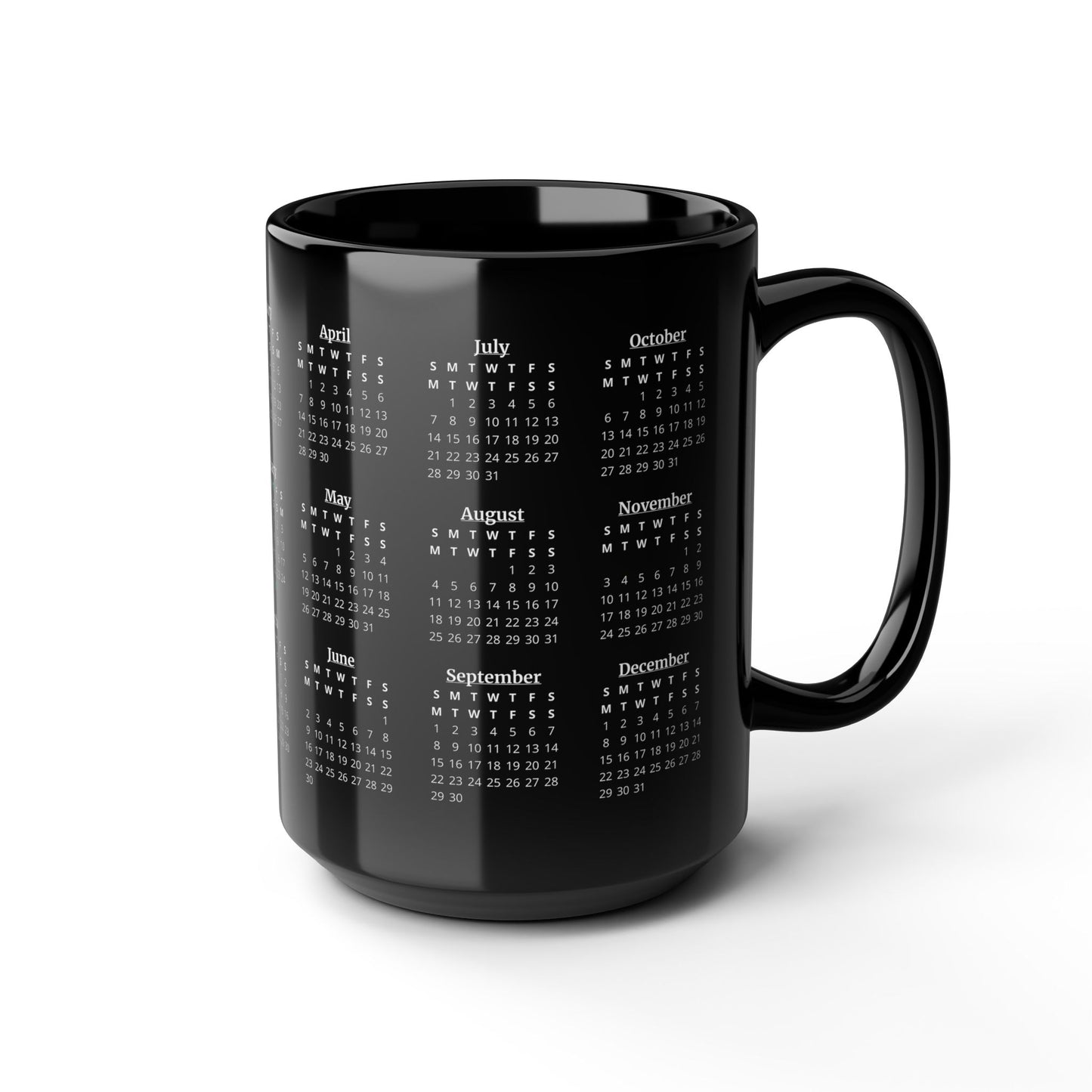 Temps Noir · Calendar Mugs: 2-Year Calendar 2024 to 2025 | Black Mug (Medium)