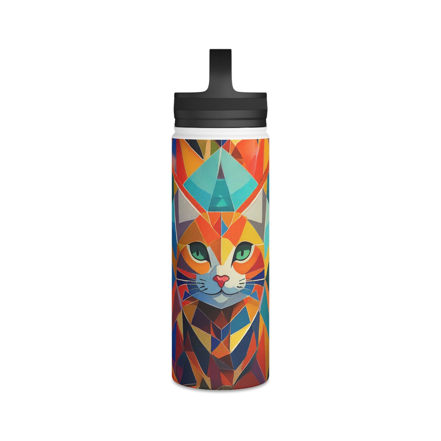 Geometric Feline Fusion | Stainless Steel Water Bottle Handle Lid (Small/Medium)