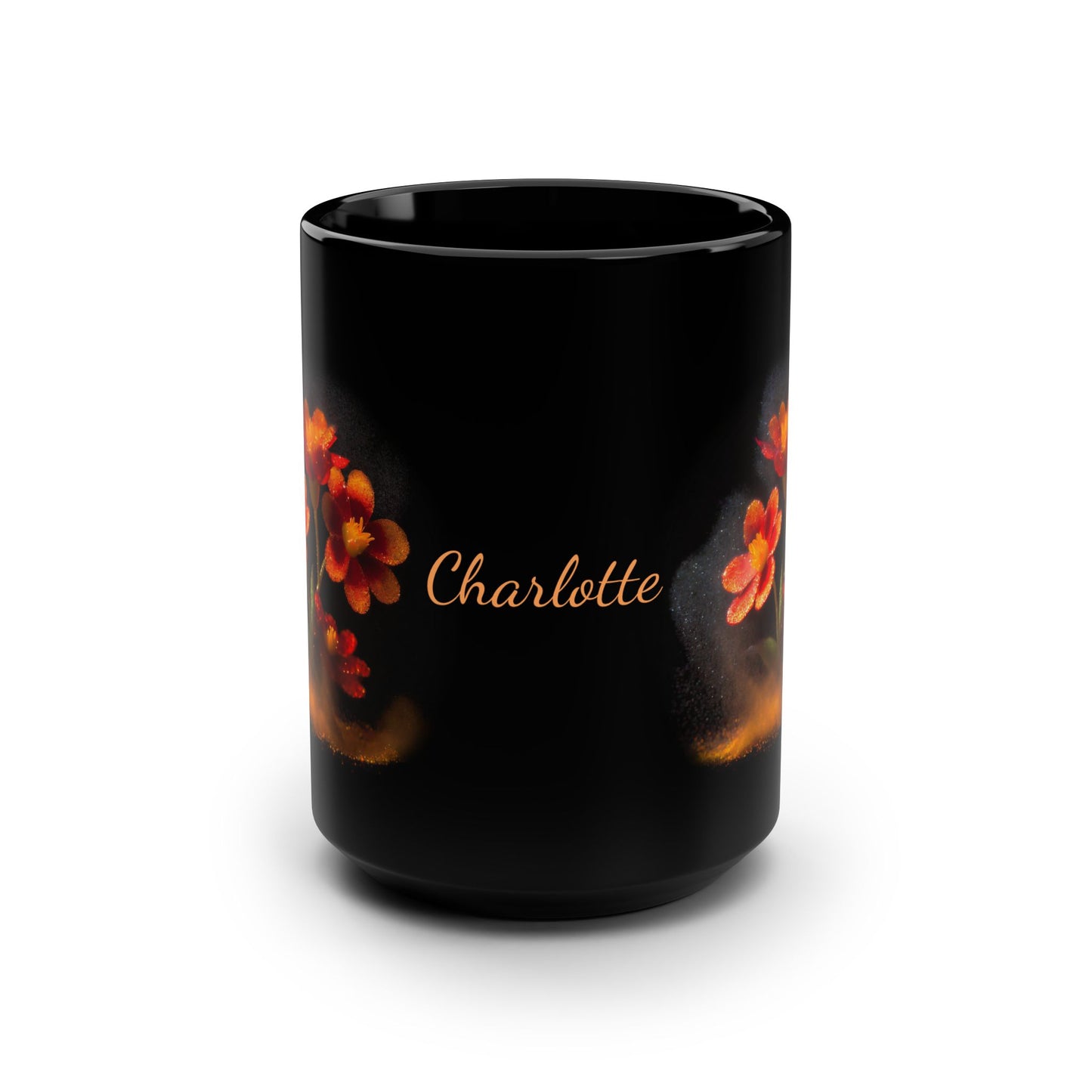 Orange Flowers in Pixie Dust · Personalize It! Your Name and Font | Black Mug (Medium)