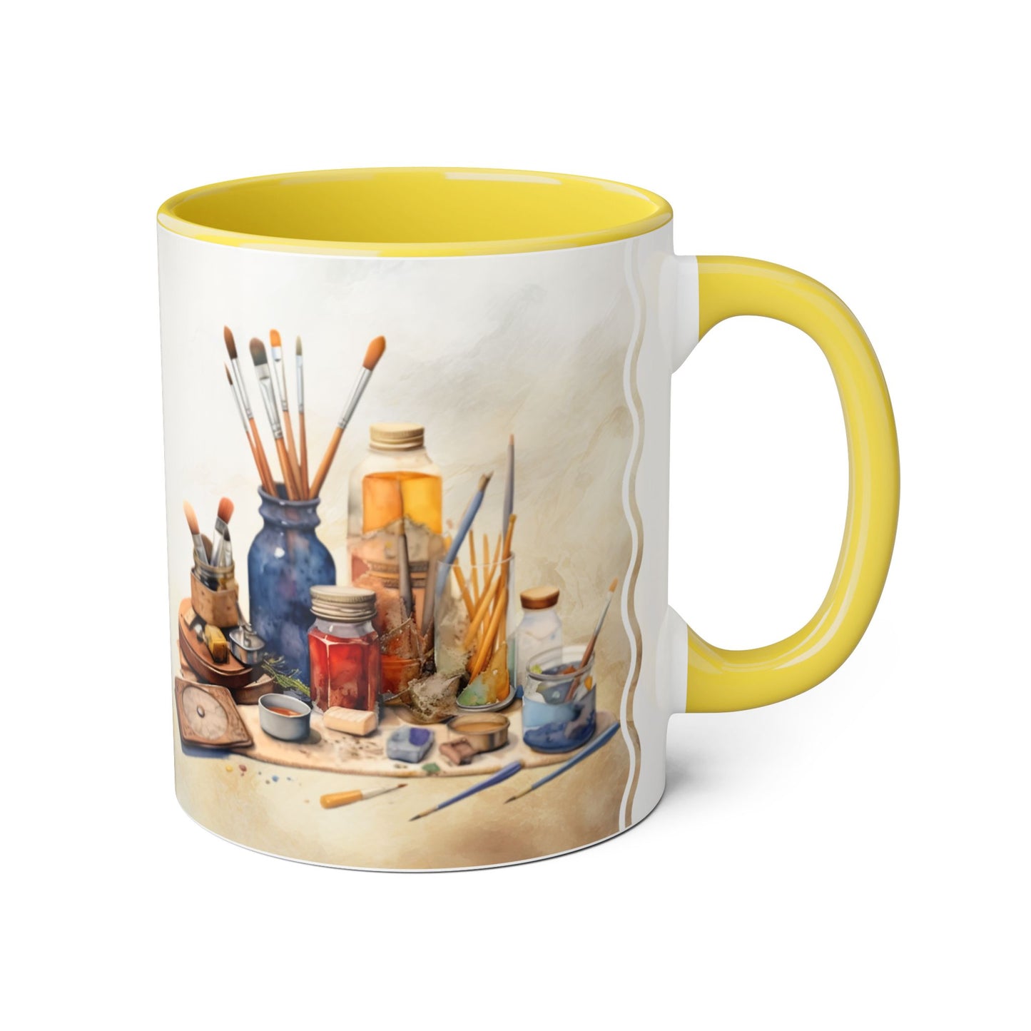 Artist's Painting Tools, Personalize It! Your Name, Accent Mug (Small) (Black/Light Green/Pink/Navy Blue/Red/Yellow)