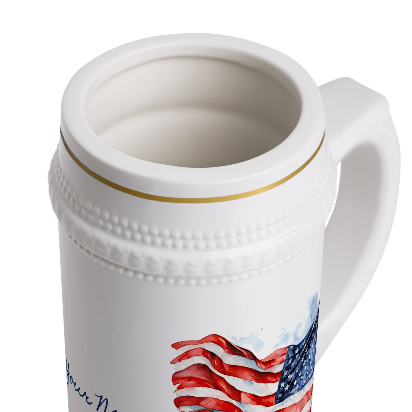 Watercolor American Flag in the Wind · Personalize It! Your Name and Font | Stein Mug.