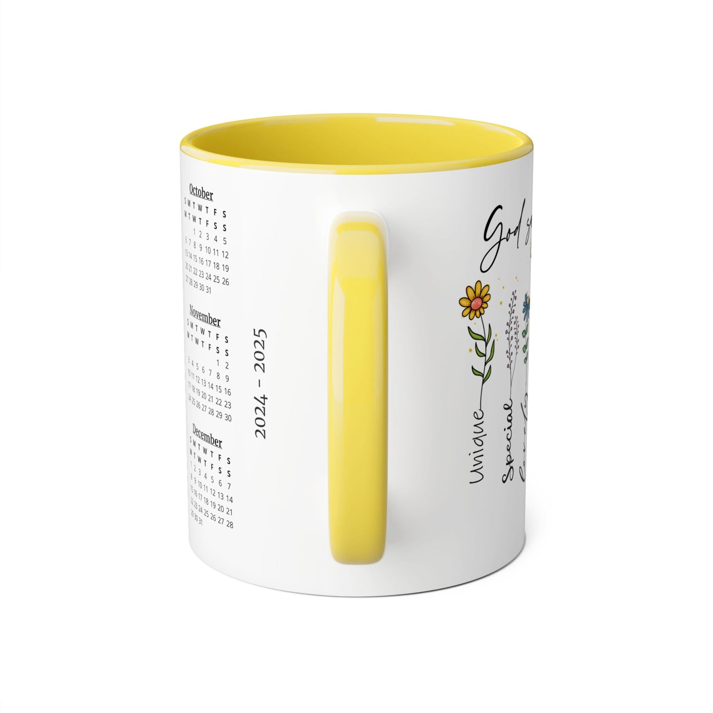 God Says You Are (Flowers), 2 Year Calendar 2024 to 2025, Accent Mug (Small) (Black/Blue/Light Green/Pink/Red/Yellow)